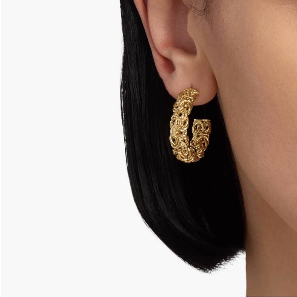 Gold Braided Hoop Earrings - Women Jewelry - Picture 5 of 9